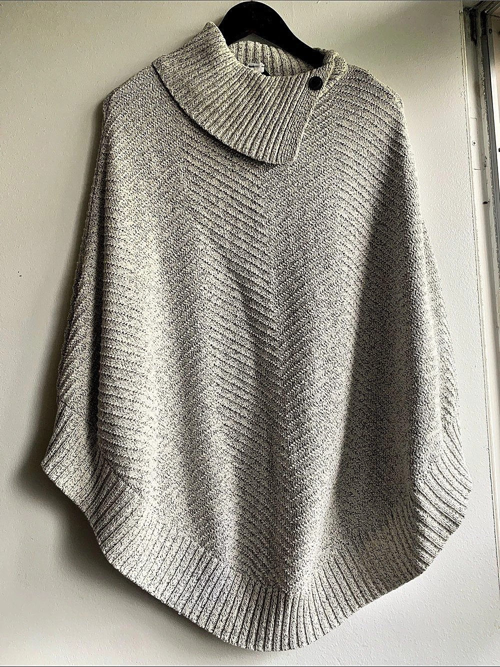 Roots Knit Cowl Neck Poncho in Gray